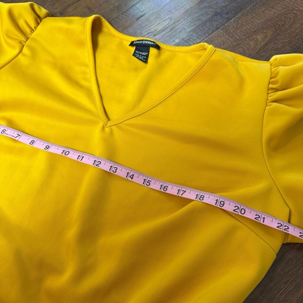 Ashley Stewart Mustard Yellow Peplum Blouse 18/20 | Puff Sleeve Game Day Chic - Picture 4 of 6